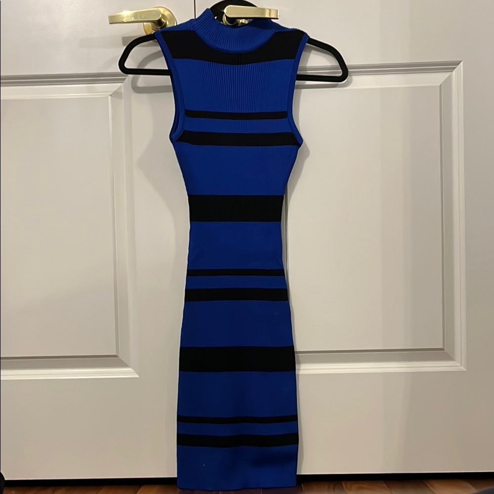 Blue and Black Striped Sleeveless Dress